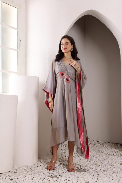 Elegant Satin Georgette Knee Length Kaftan Dress for Women